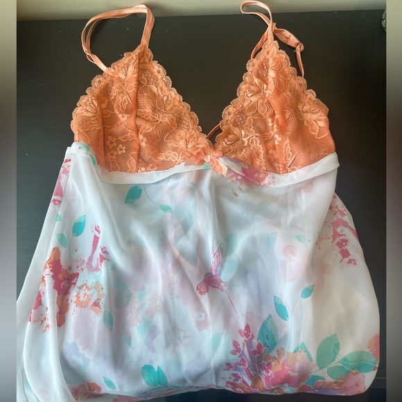 La Vie En Rose Lace Chiffon Tie Floral Chemise Top - Picture 4 of 5